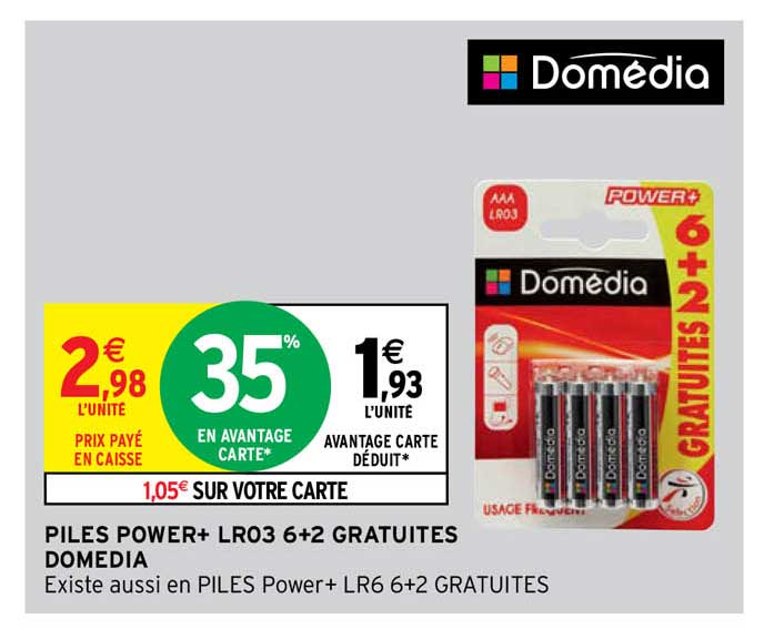 piles power+ lr03 6+2 gratuites domédia