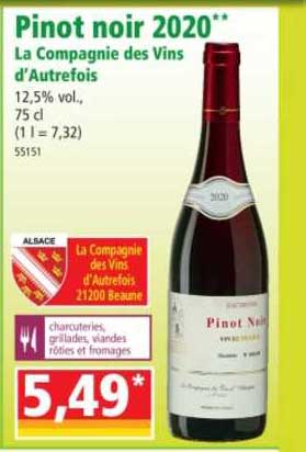 pinot noir 2020 la compagnie des vins d'autrefois