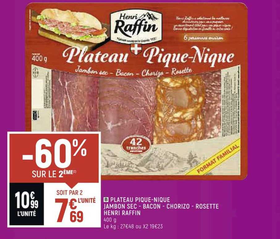 plateau pique-nique jambon sec - bacon - chorizo - rosette henri raffin