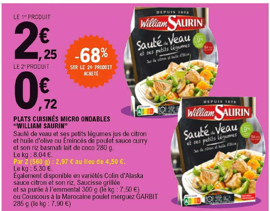 plats cuisinés micro ondables "william saurin"
