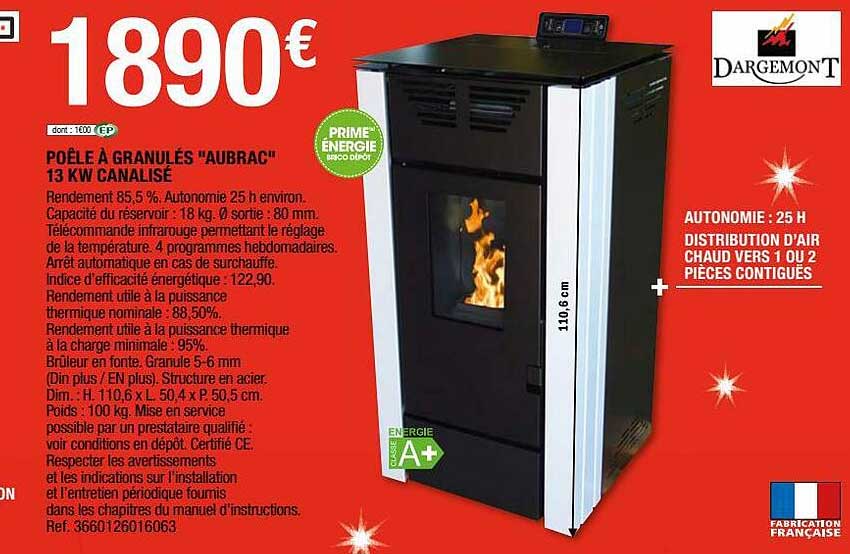 poêle à granulés "aubrac" 13 kw canalisé dargemont