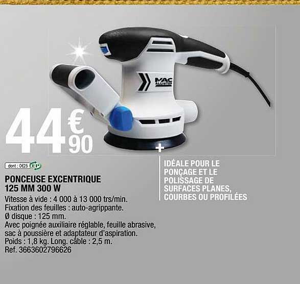 ponceuse excentrique 125 mm 300 w mac allister