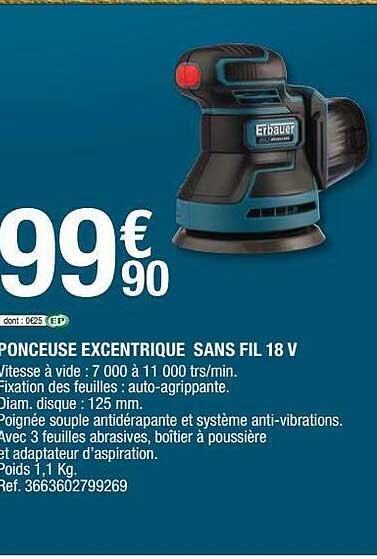 ponceuse excentrique sans fil 18 v erbauer