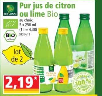 pur jus de citron ou lime bio bio sonne