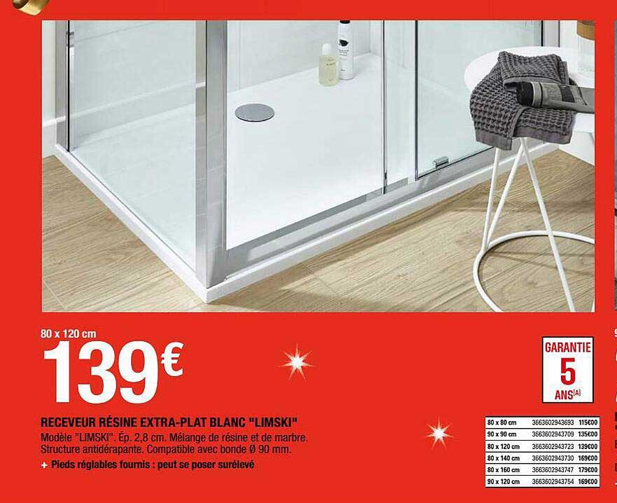 receveur résine extra-plat blanc "limski"