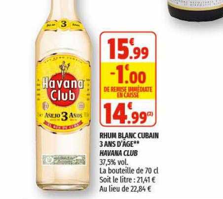 rhum blanc cubain 3 ans d'âge havana club