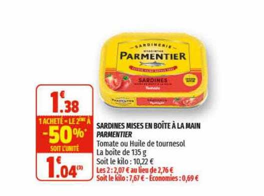 sardines mises en boîte à la main parmentier
