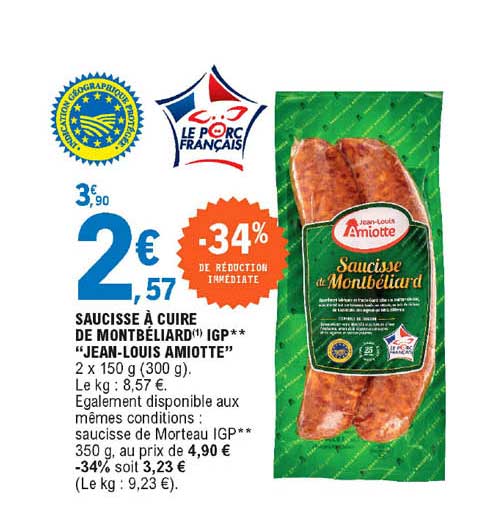 saucisse à cuire de montbéliard igp "jean-louis amiotte"
