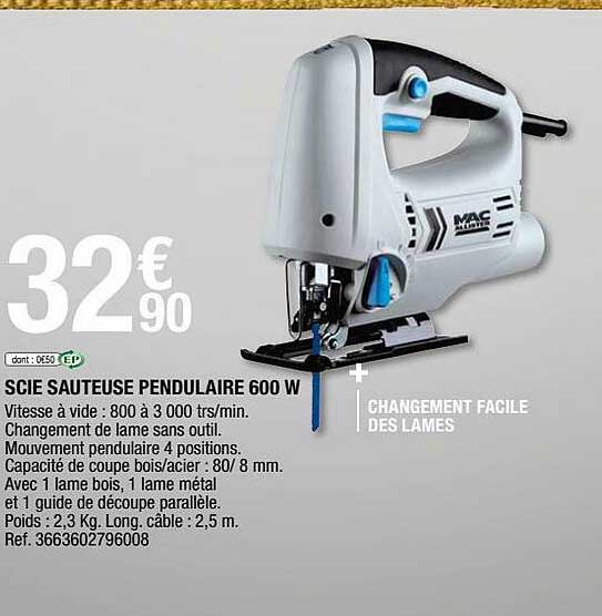 scie sauteuse pendulaire 600 w mac allister