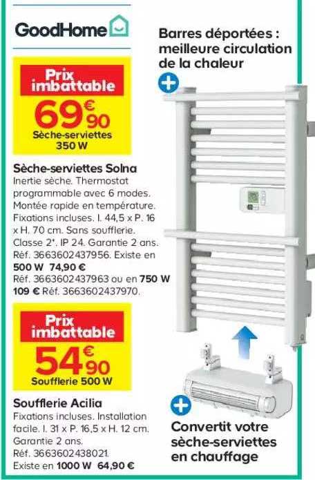 sèche-serviettes solna, soufflerie acilia goodHome