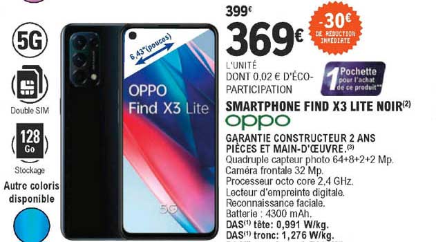 Smartphone Find X3 Lite Noir Oppo