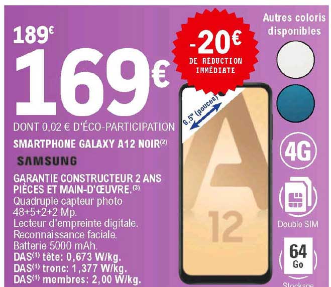 smartphone galaxy a12 noir samsung