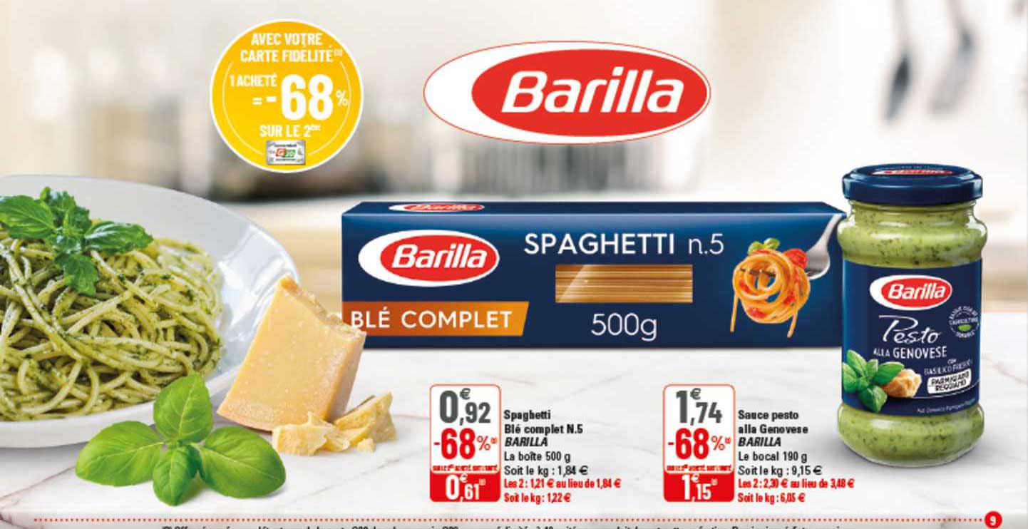 spaghetti blé complet n°5 barilla, sauce pesto alla genovèse barilla