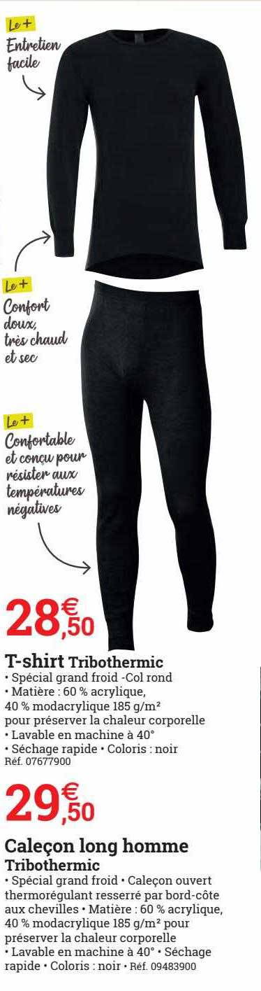 T-shirt Tribothermic, Caleçon Long Homme Tribothermic