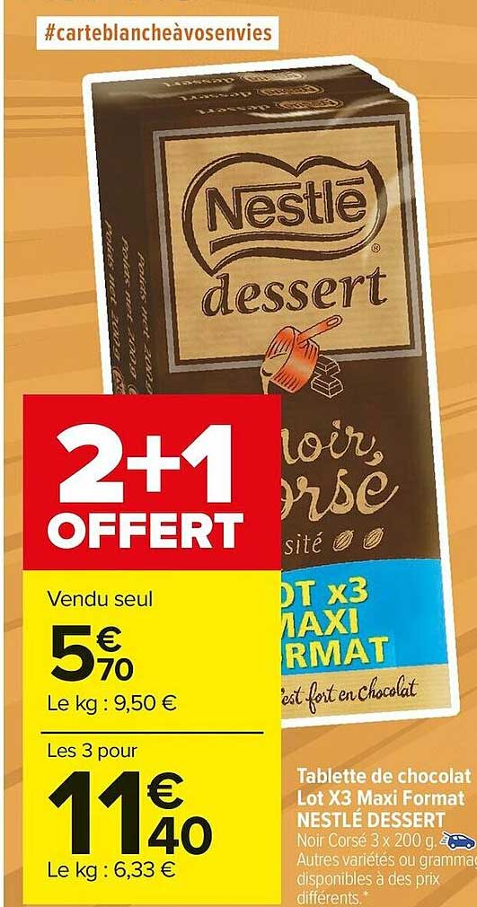 tablette de chocolat lot x3 maxi format nestlé dessert