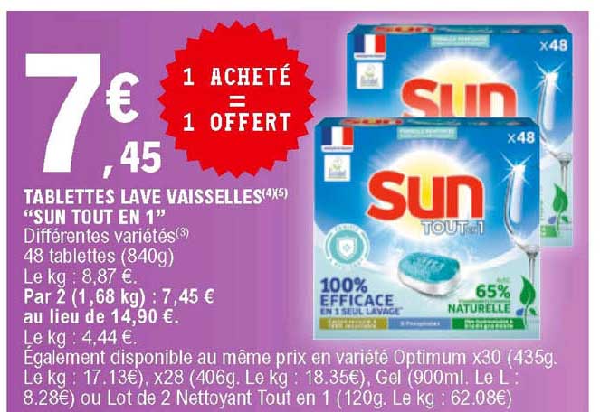 tablettes lave vaisselles "sun tout en 1"