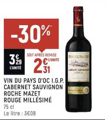 vin du pays d'oc i.g.p. cabernet sauvignon roche mazet rouge millésimé