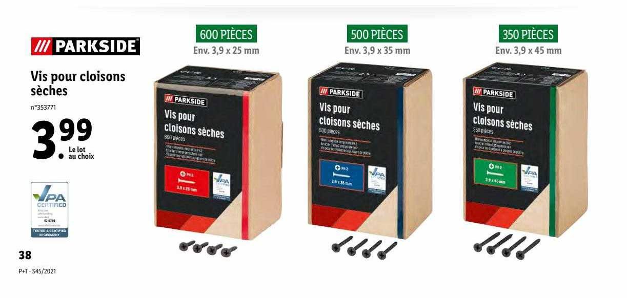 vis pour cloisons sèches parkside