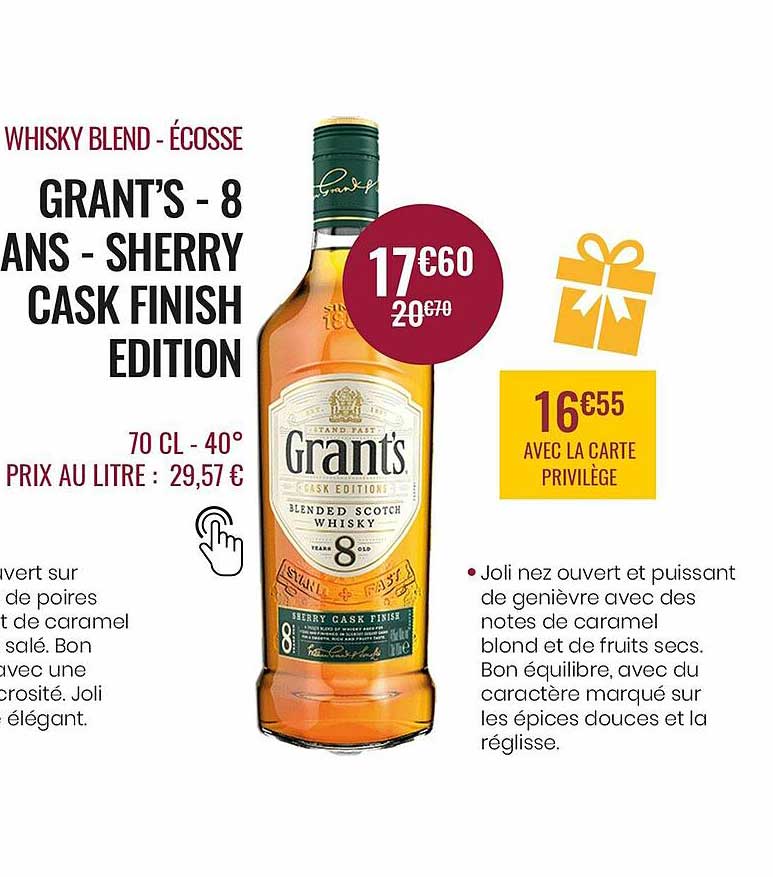 whisky blend - écosse grant's - 8 ans - sherry cask finish edition