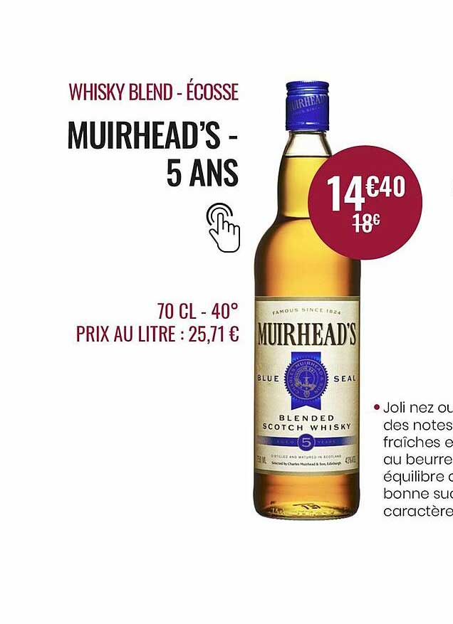 whisky blend - écosse muirhead's - 5 ans