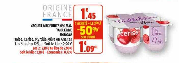 yaourt aux fruits 0% m.g. taillefine danone