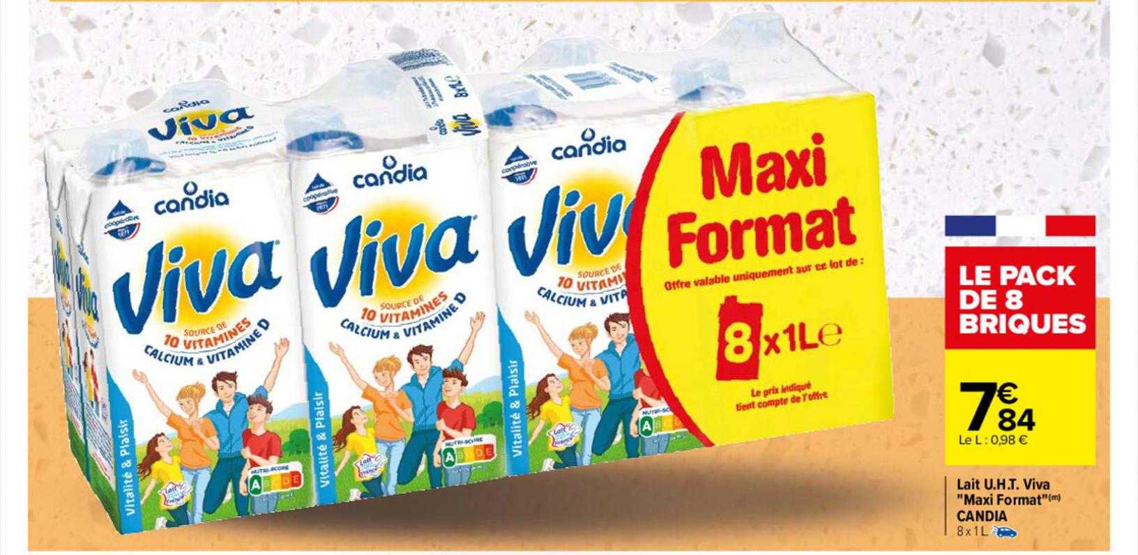 lait u.h.t. viva "maxi format" candia