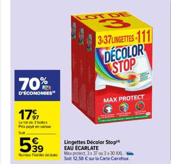 lingettes décolor stop eau écarlate