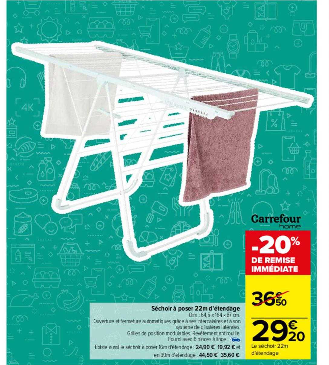 séchoir à poser 22 m d'étendage carrefour home