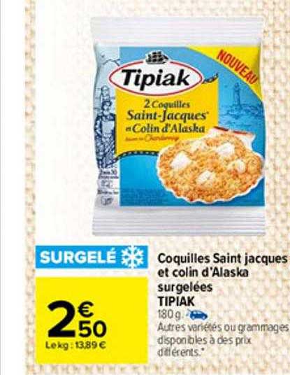 coquilles saint jacques et colin d'alaska surgelées tipiak
