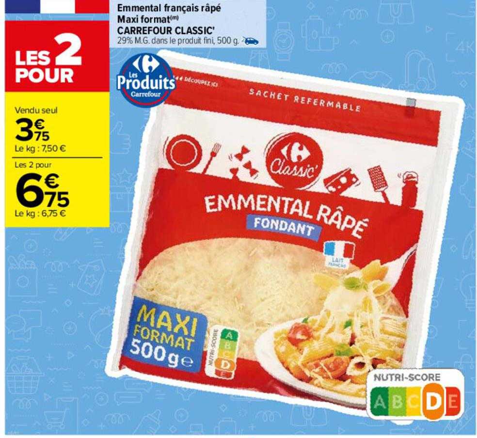 emmental français râpé maxi format carrefour classic'