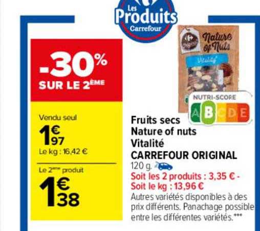 fruits secs nature of nuts vitalité carrefour original
