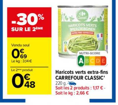 haricots verts extra-fins carrefour classic'