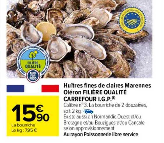 huîtres fines de claires marennes oléron filière qualité carrefour i.g.p.