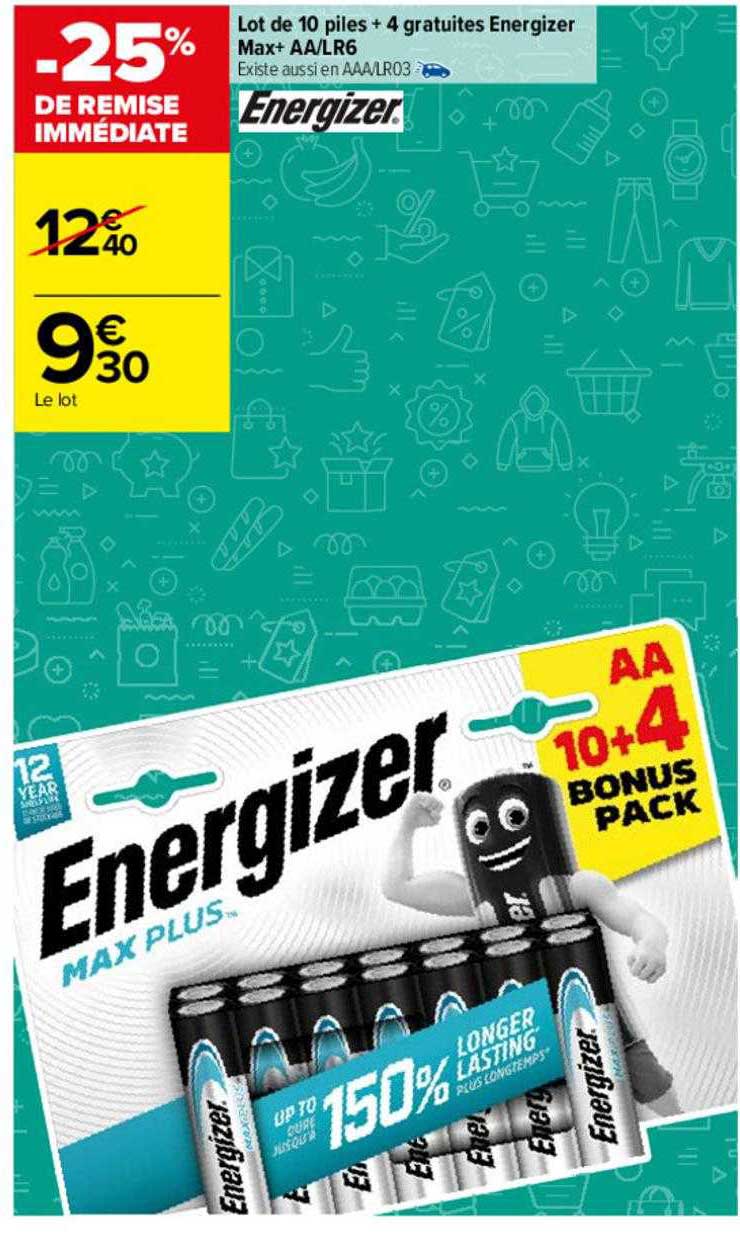 lot de 10 piles + 4 gratuites energizer max aa-lr6
