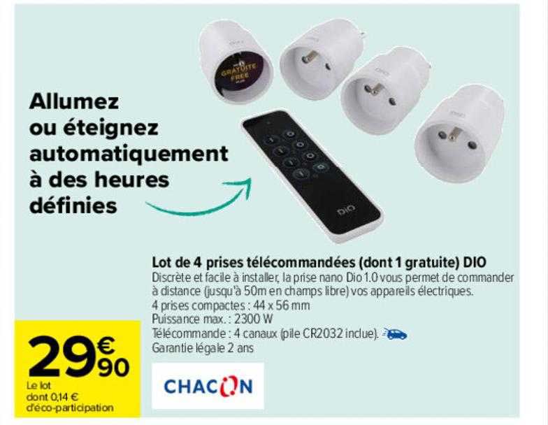 lot de 4 prises télécommandées (dont 1 gratuite) dio chacon