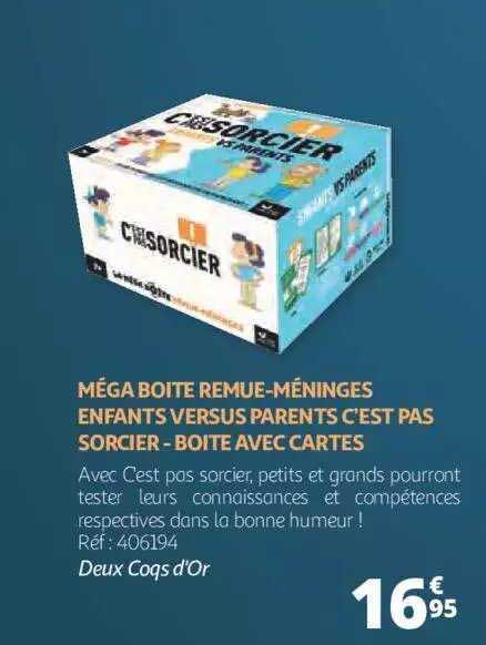 méga boîte remue-méninges enfants versus parents c'est pas sorcier - boîte avec cartes - deux coqs d'or