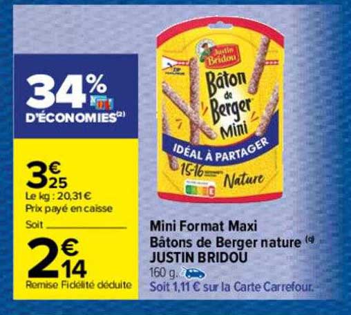 mini format maxi bâtons de berger nature justin bridou