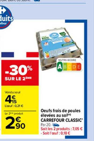 œufs frais de poules élevées au sol carrefour classic'