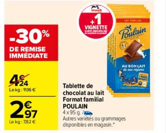 tablette de chocolat au lait format familial poulain