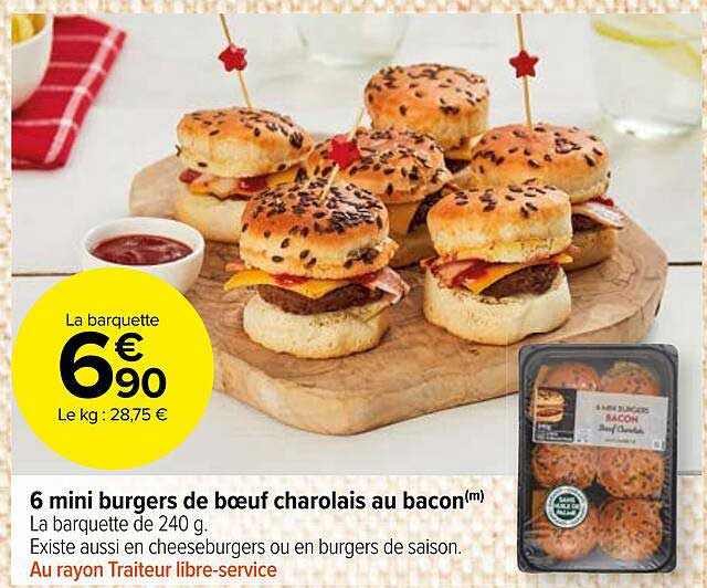 6 Mini Burgers De Bœuf Charolais Au Bacon