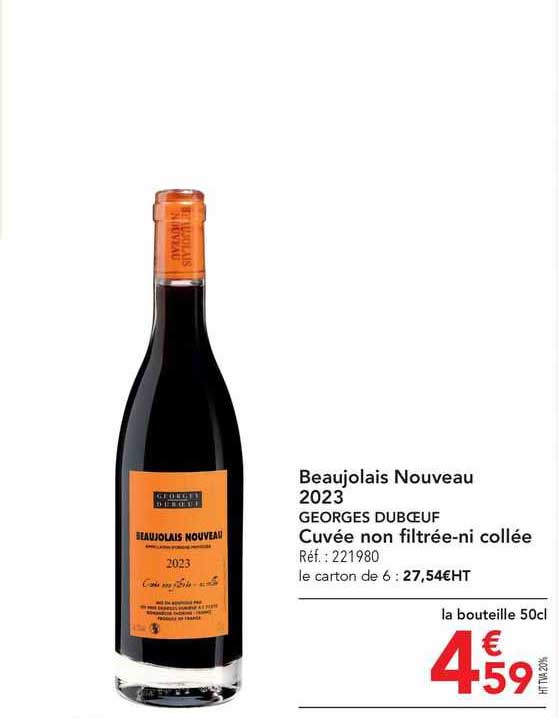 beaujolais nouveau 2023 georges dubœuf cuvée non filtrée-ni collée