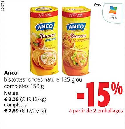 biscottes rondes nature ou complètes anco