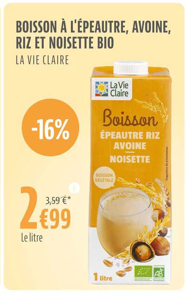 boisson à l'épeautre, avoine, riz et noisette bio