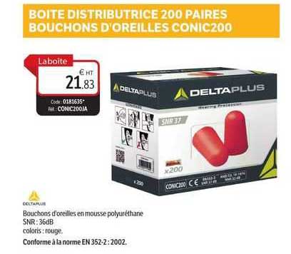 boîte distributrice 200 paires bouchons d'oreilles conic200 deltaplus