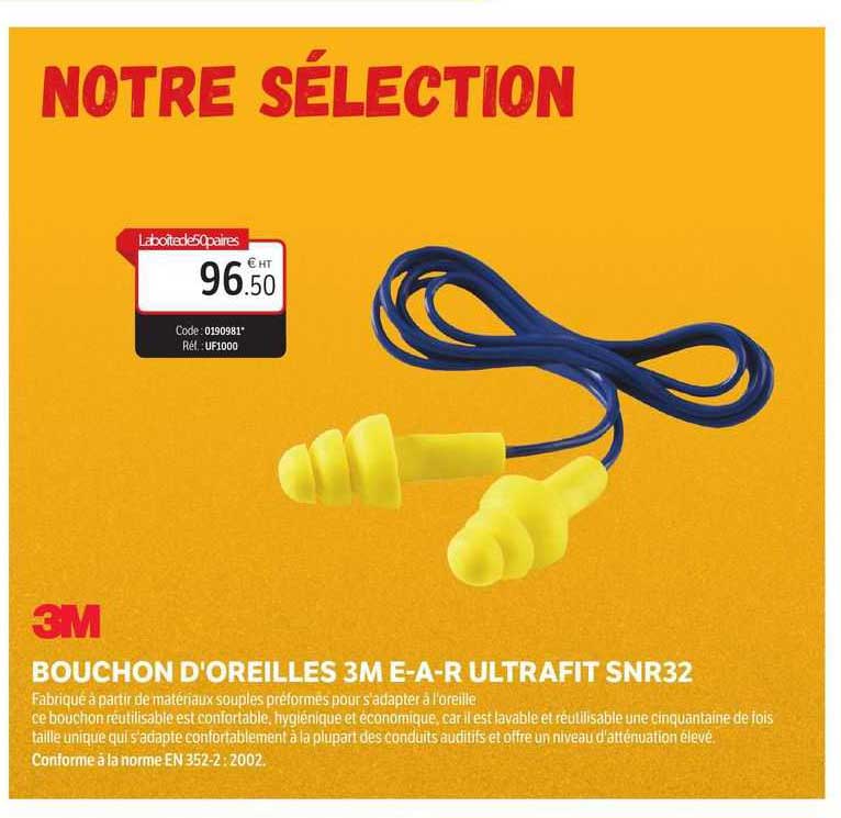 bouchon d'oreilles 3m e-a-r ultrafit snr32 3m