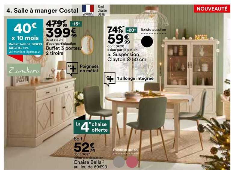 buffet 3 portes/2 tiroirs zandiara, chaise bella, suspension clayton ø 50 cm