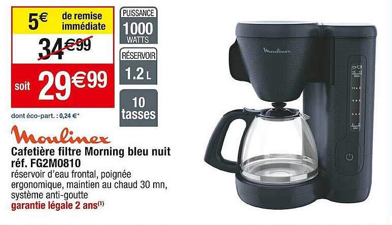 cafetière filtre morning bleu nuit moulinex