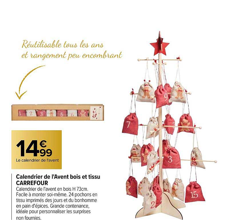 calendrier de l'avent bois et tissu carrefour