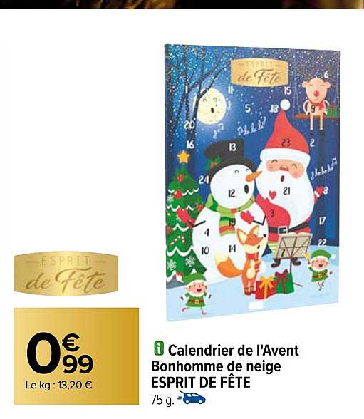 calendrier de l'avent bonhomme de neige esprit de fête