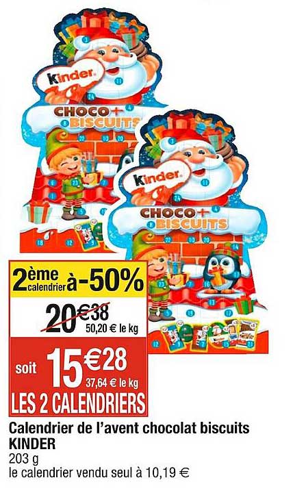 calendrier de l'avent chocolat biscuits kinder